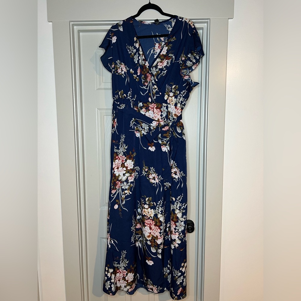 SHEIN Floral Wrap Dress - Navy and Pink